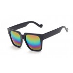Black Oversized Rainbow Mirror Rectangular Polarized Mirror Lens Sunglasses 